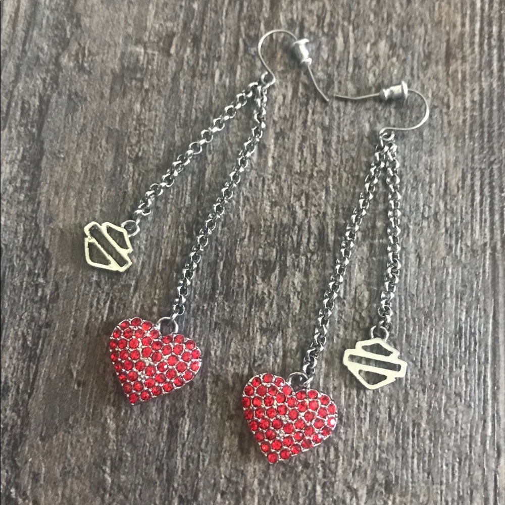 New Harley-Davidson Red Heart Dangle Earrings